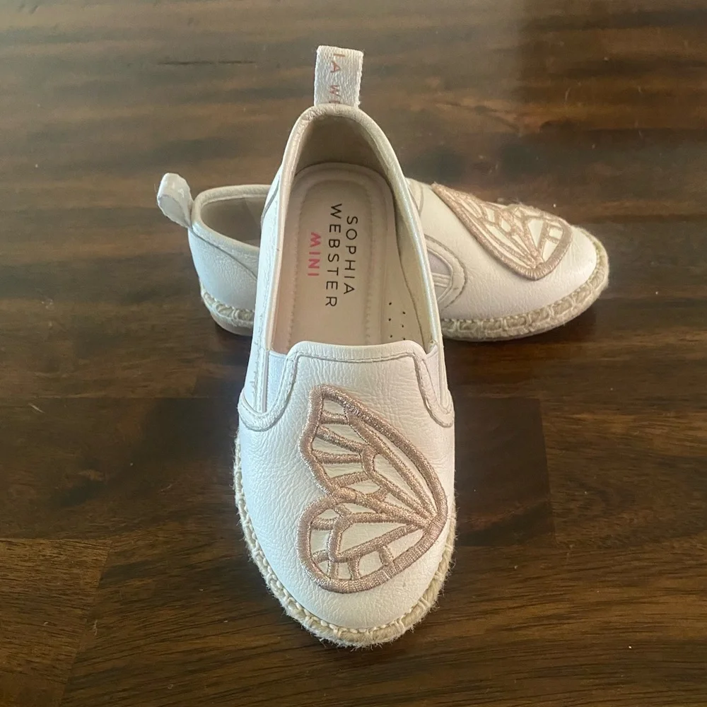 Sophia Webster Embroidered Gold Signature Butterfly Motif Girls Shoes